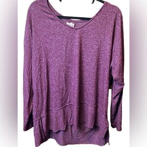 Per Se Women’s Sz 1XL Purple Ribbed Sleeves and Hem Lightweight Sweater